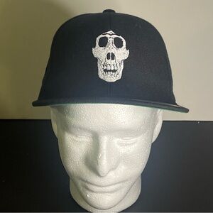 YUPOONG Skull Embroidered Cap Flat Bill Snapback Black SPORT-TEK